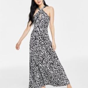INC International Concepts Black and White Halter Maxi Dress